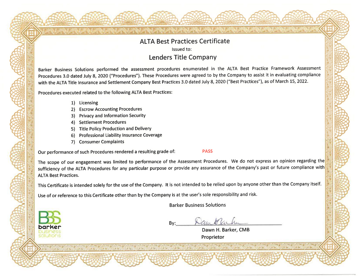 2022 ALTA LTC Certificate