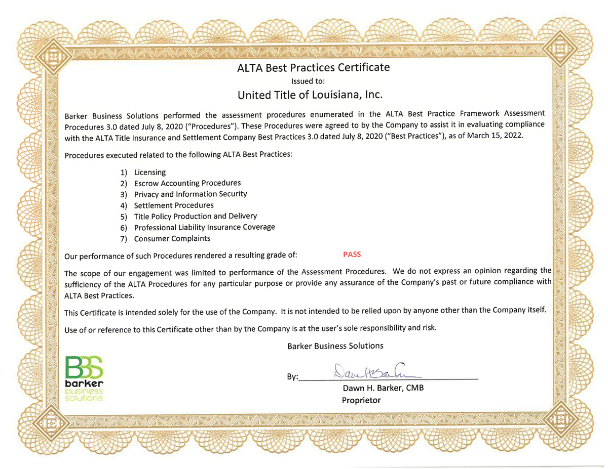2022 ALTA UTL Certificate